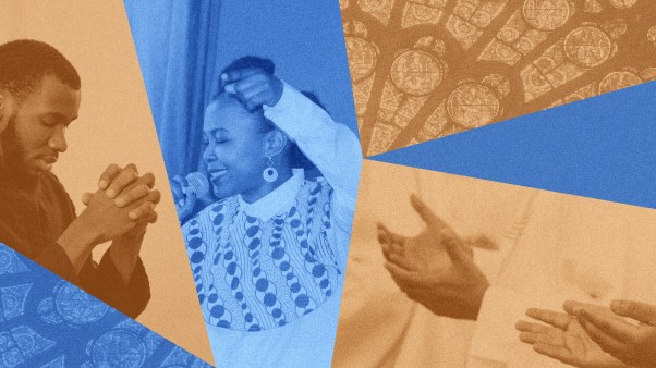 A black man and woman praying.