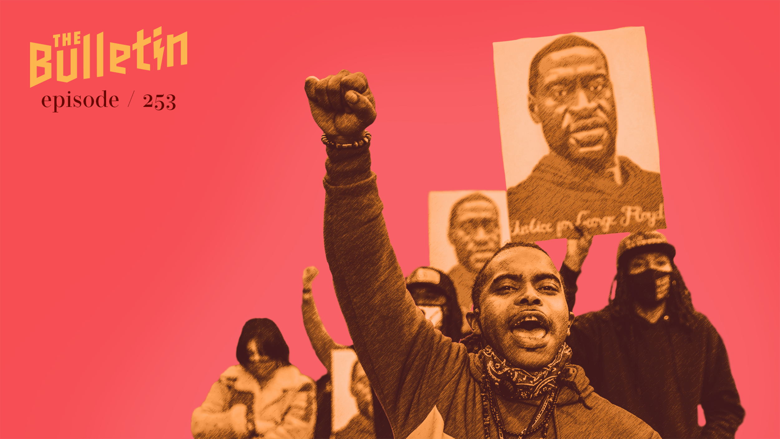 Protesters holding signs of George Floyd's portrait.