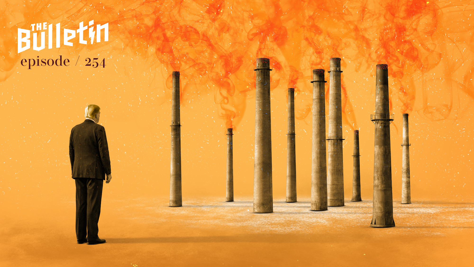 President Trump looking upon smokestacks.