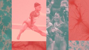 A collage of images from the Olympics and neurons to represent pain.