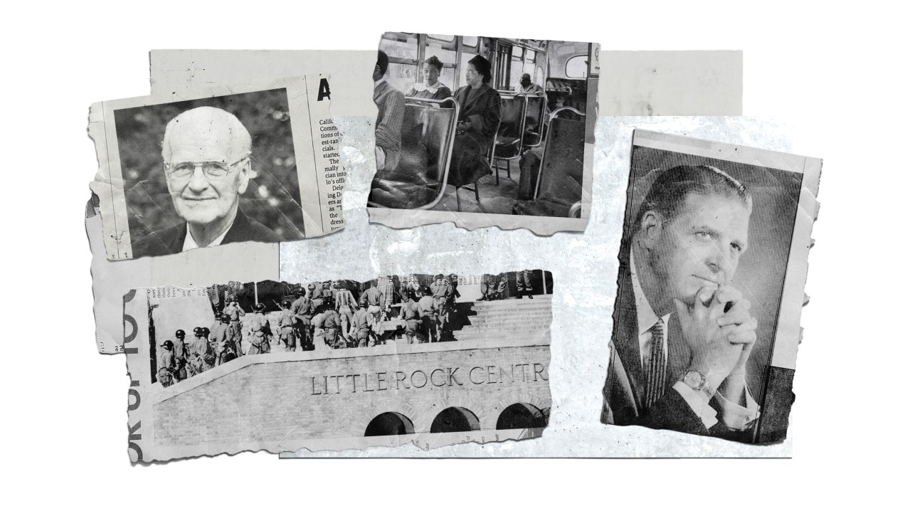 Newspaper clippings showing Carl Henry, Nelson Bell, and civil rights events.