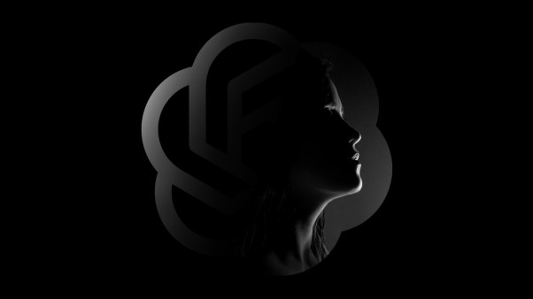 The ChatGPT logo and a woman's profile.