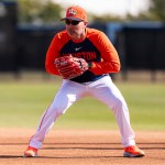 Manager Joe Espada of the Houston Astros participates in spring training workouts at CACTI Park in West Palm Beach, Florida on February 14, 2026.