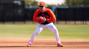 Manager Joe Espada of the Houston Astros participates in spring training workouts at CACTI Park in West Palm Beach, Florida on February 14, 2026.