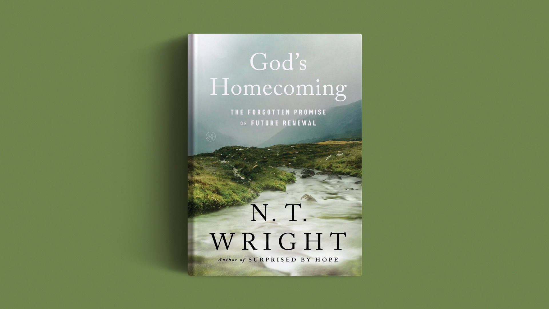 The book cover on a green background.