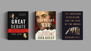 Three book covers on a gray background.