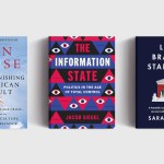 Three books on a gray background.