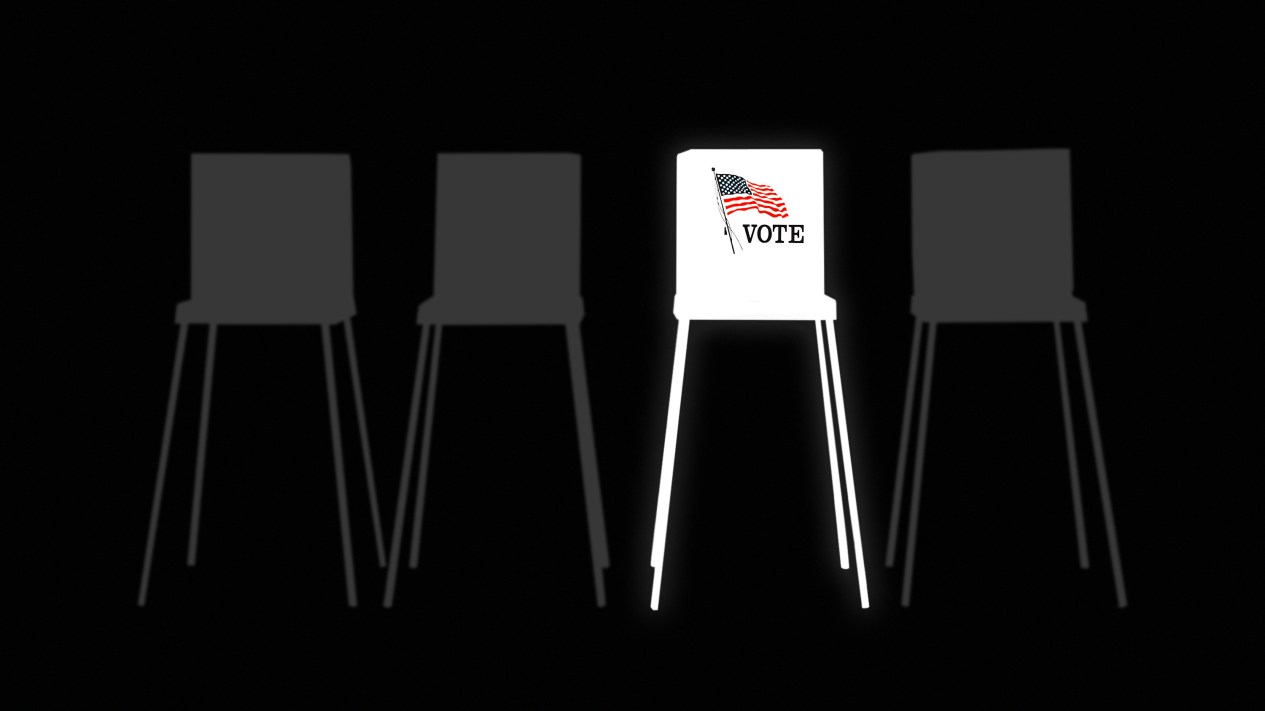 One glowing voting booth next to others that are grayed out.