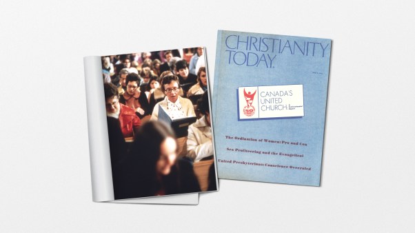 A CT magazine cover and an image of women in church.