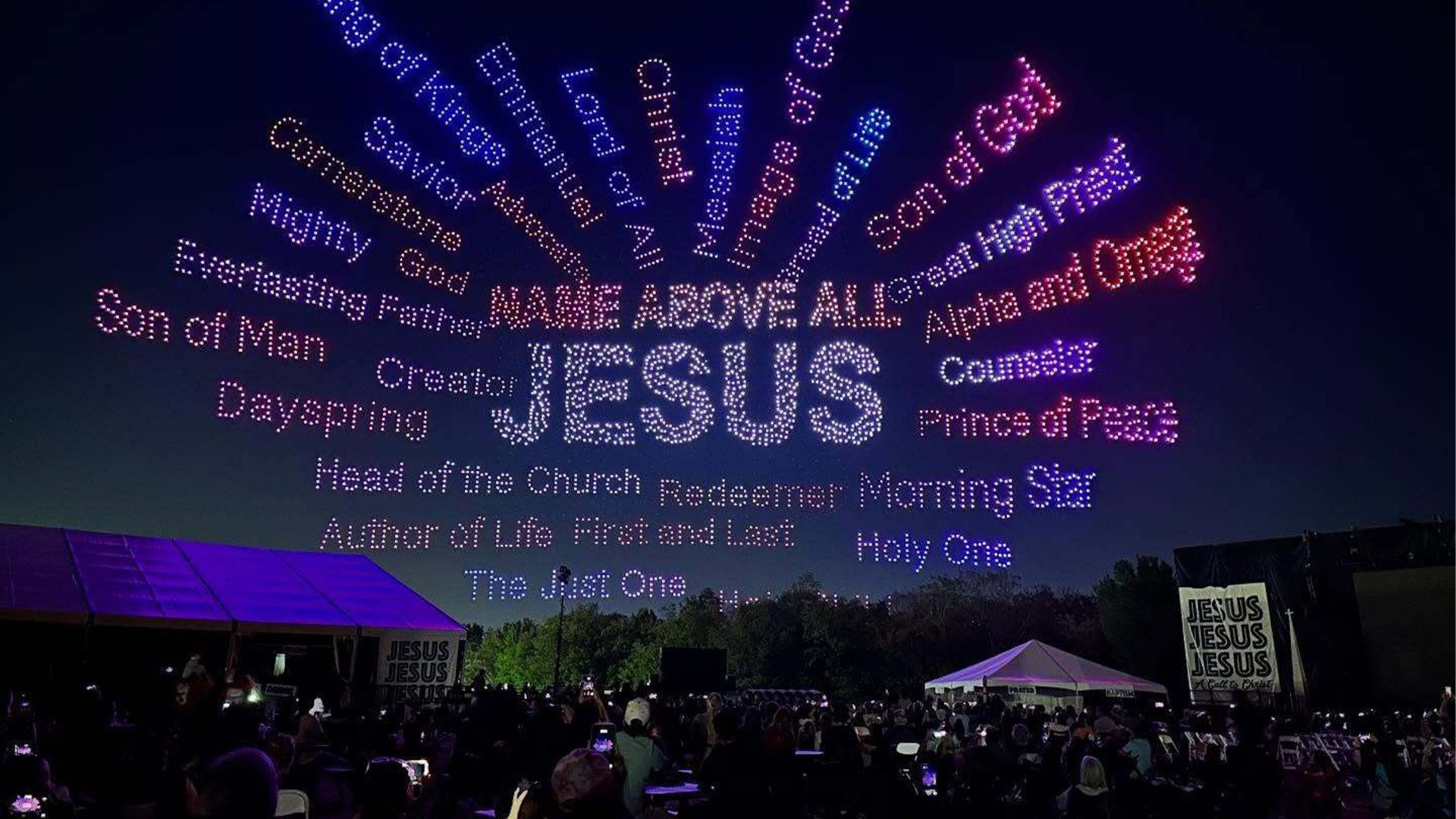 People attend the Easter drone show at The Church on Masters Road in Manvel, Texas.