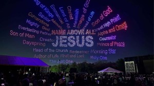 People attend the Easter drone show at The Church on Masters Road in Manvel, Texas.
