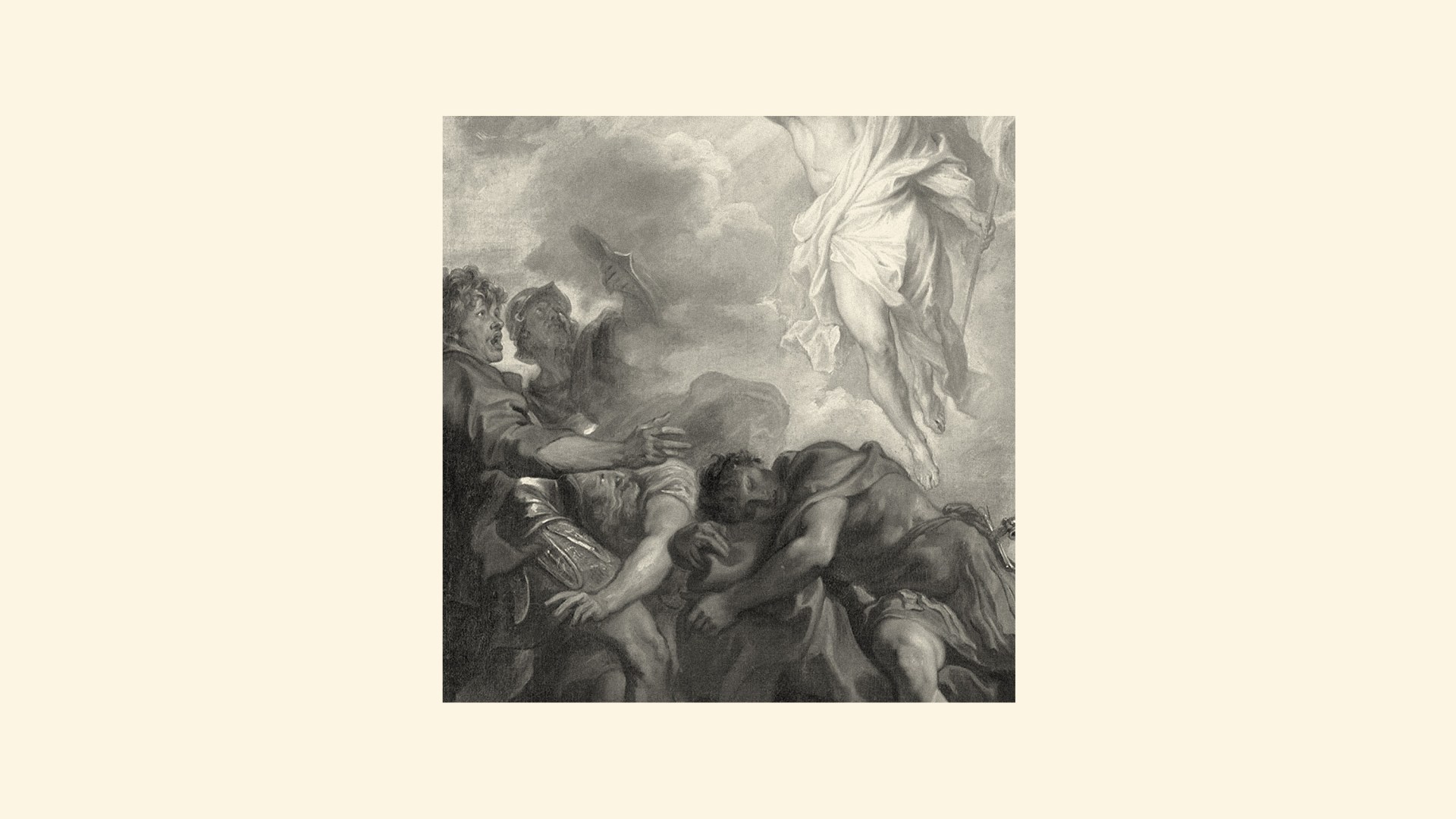 An image of Jesus coming out of the tomb.