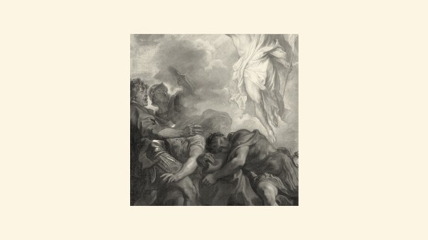 An image of Jesus coming out of the tomb.