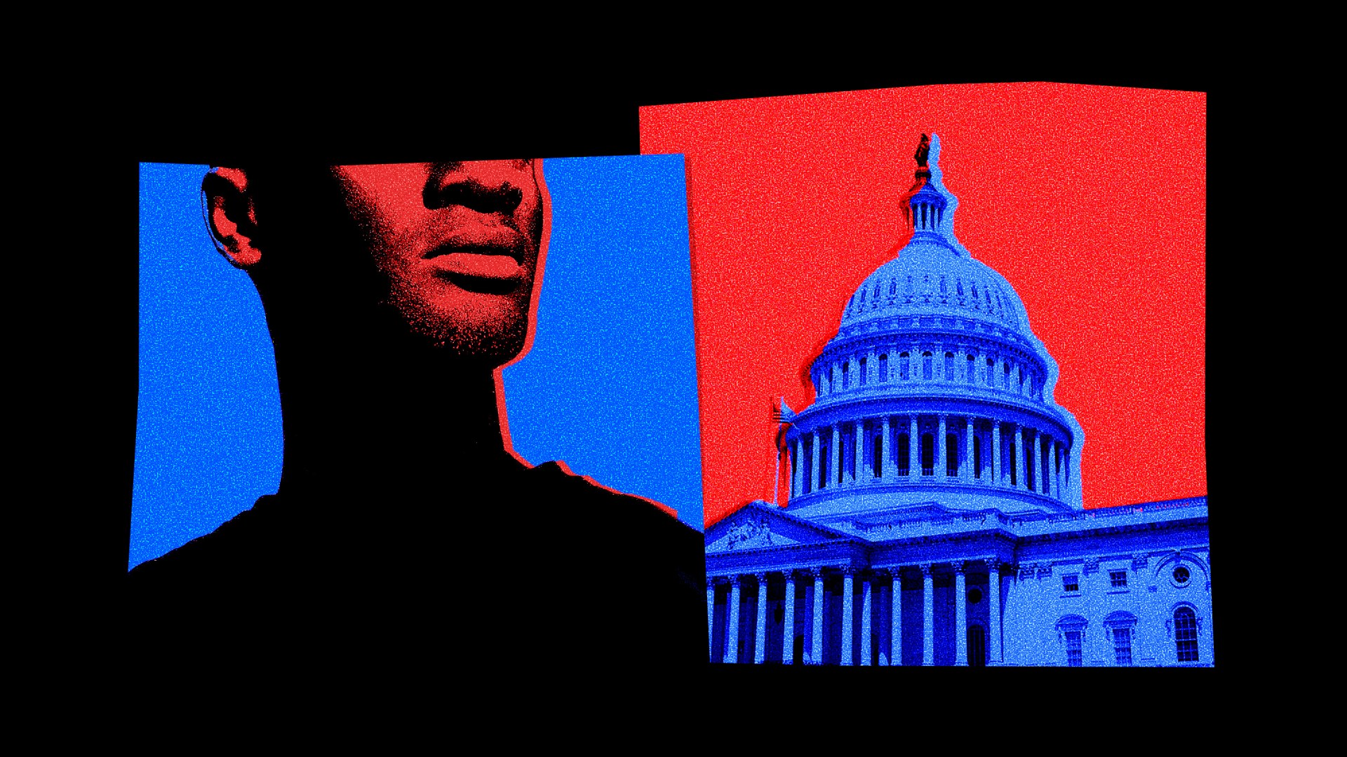 A silhouette of a man and the capitol building.