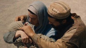 A still of Mary holding baby Jesus from the show.