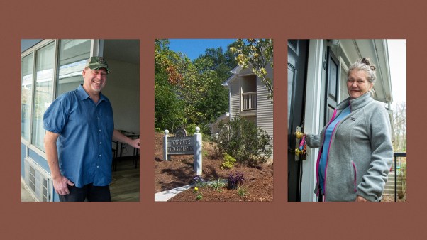 Photos of residents in their new apartments.