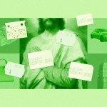 A collage of Jesus, price tags, and material goods.