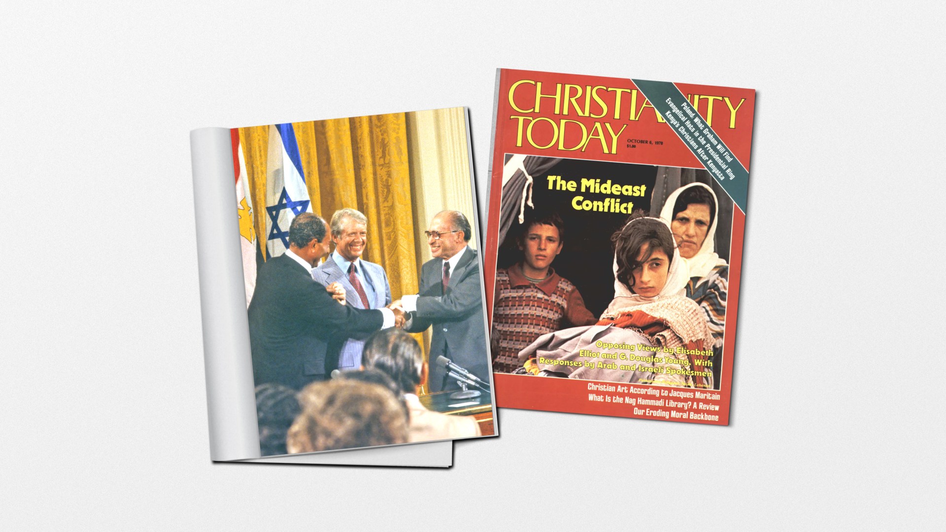 An image of Jimmy Carter and a magazine cover from the CT archives.