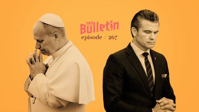 Pope Leo XIV and Pete Hegseth praying.