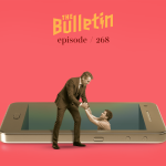 A man pulling another man out of a hole that is shaped like a cell phone.