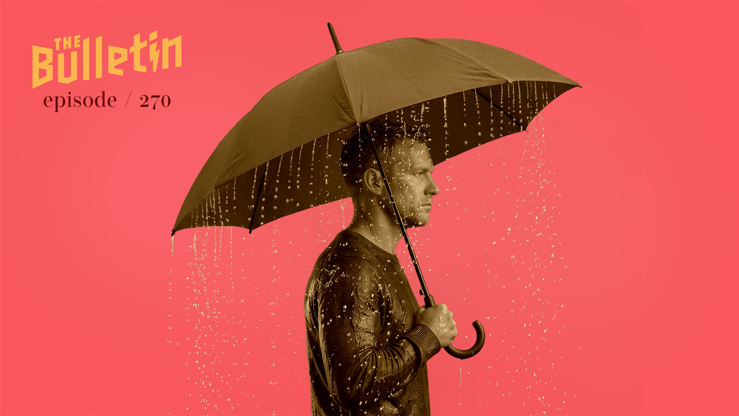 Man holding umbrella, but it is raining inside the umbrella and and man is wet.