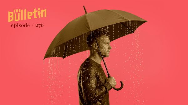 Man holding umbrella, but it is raining inside the umbrella and and man is wet.