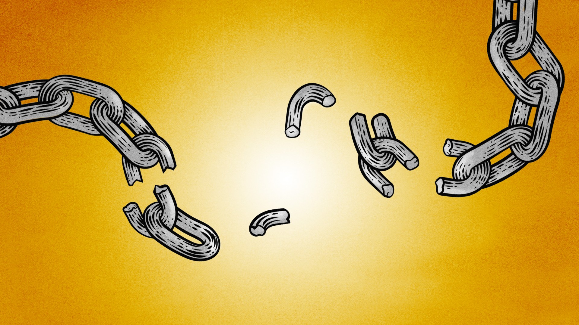 A chain broken by a glow of light.