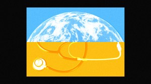 The earth and a golden stethoscope.