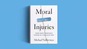 A book on a blue background.