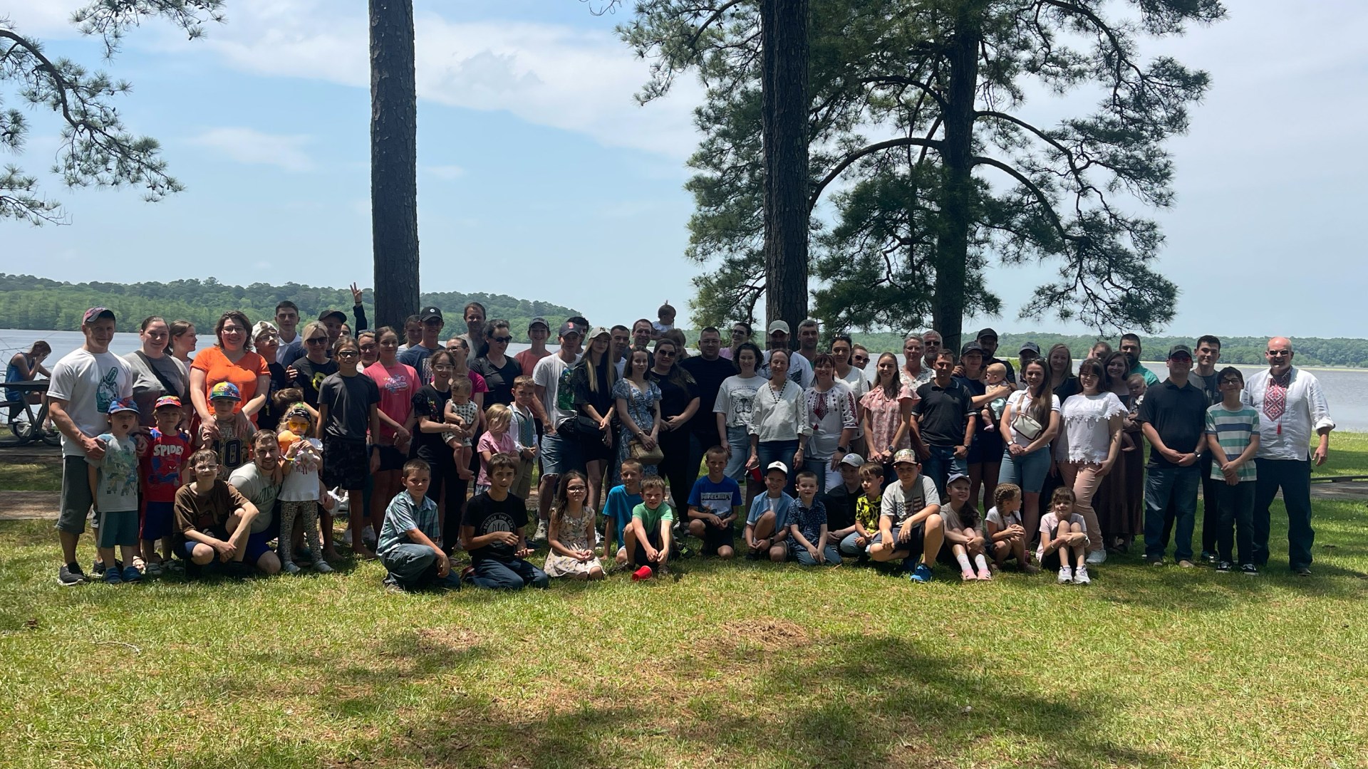 A monthly social gathering of Ukrainian families and volunteers in May 2024 at Noxubee Wildlife Refuge near Starkville, Mississippi.