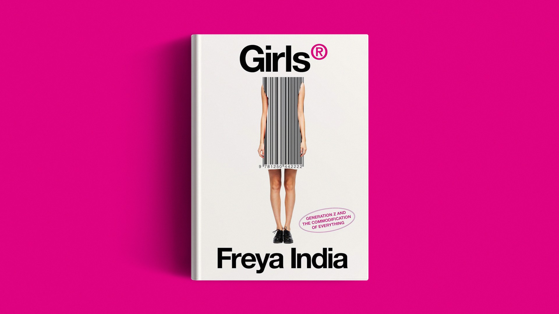 The book on a pink background.