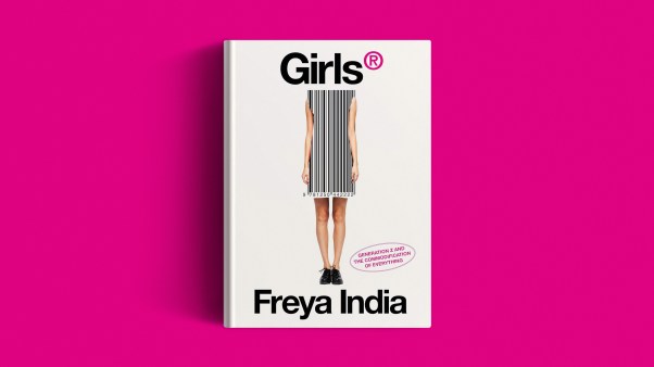The book on a pink background.