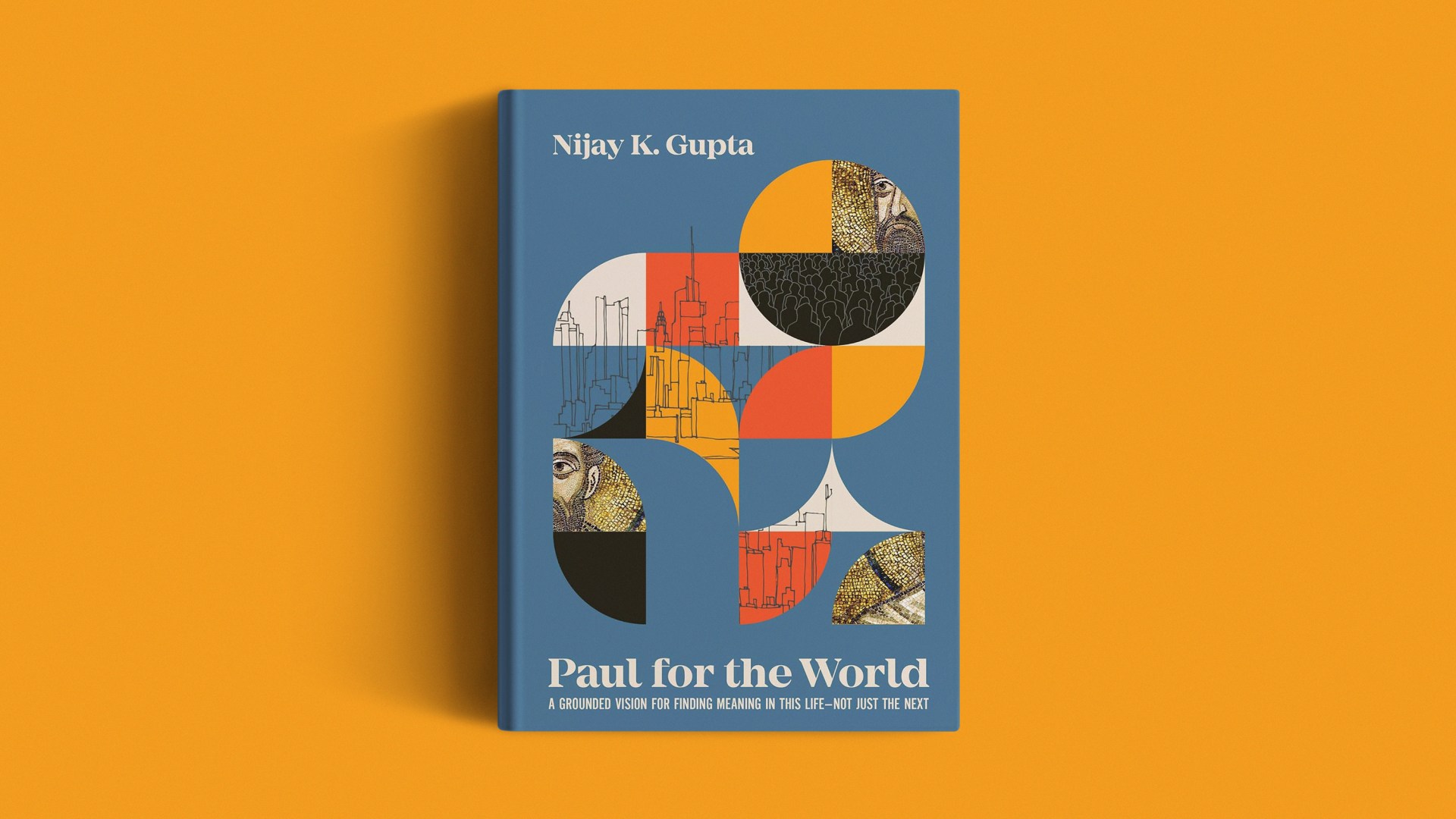 A book on an orange background.