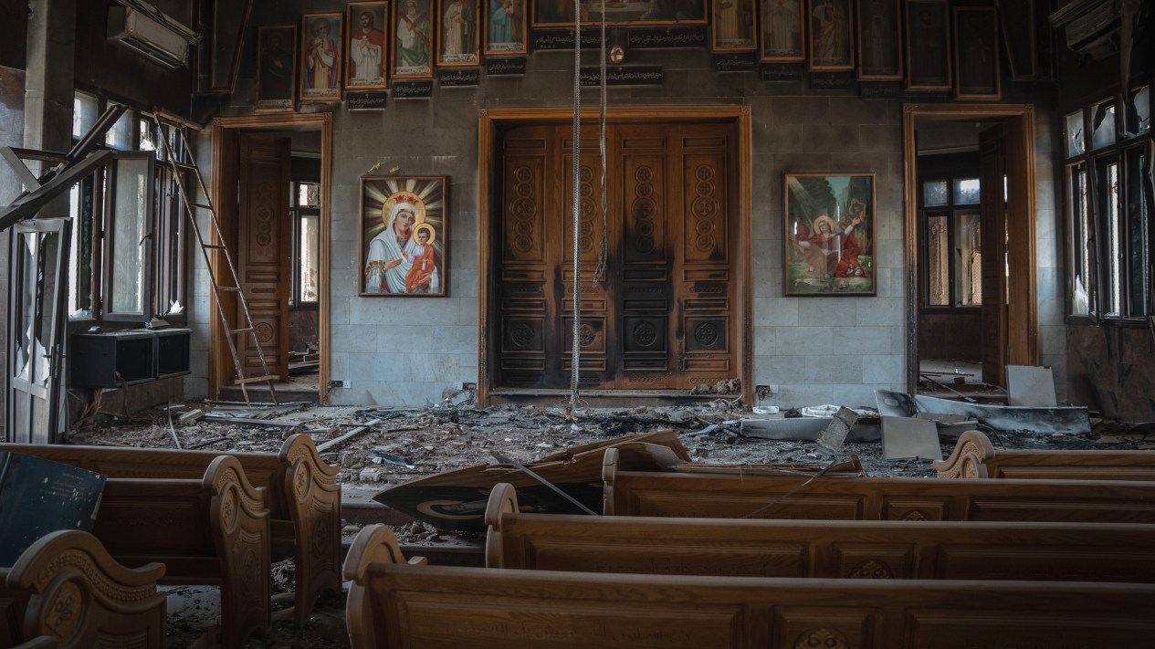 A damaged Christian church near the National Police Headquarters in downtown Khartoum.